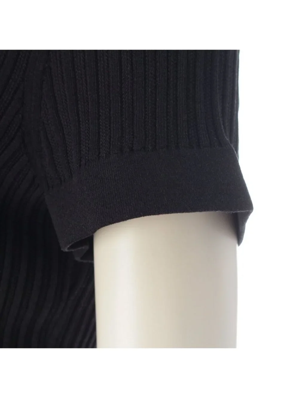 Chanel Circle CC Logo Short Sleeve Openwork Rib Knit Switch Dress Black 38